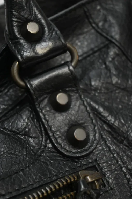 Black distressed lambskin leather Work Bag with detachable shoulder strap