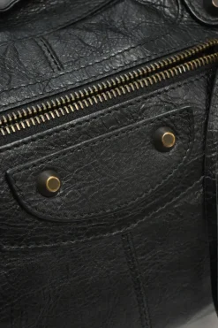Black distressed lambskin leather Work Bag with detachable shoulder strap