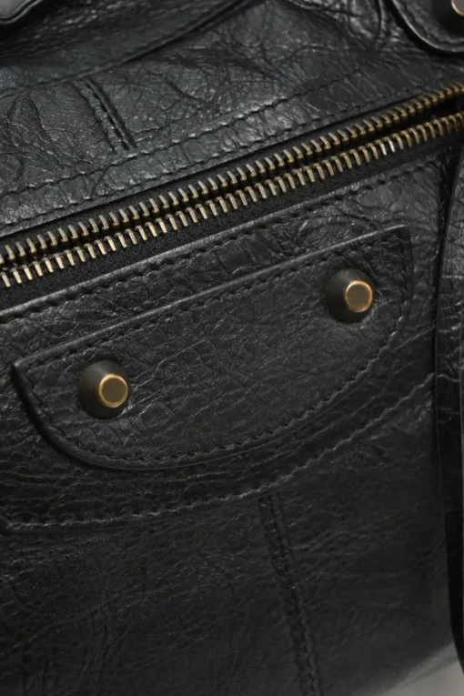 Black distressed lambskin leather Work Bag with detachable shoulder strap