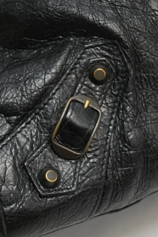 Black distressed lambskin leather Work Bag with detachable shoulder strap