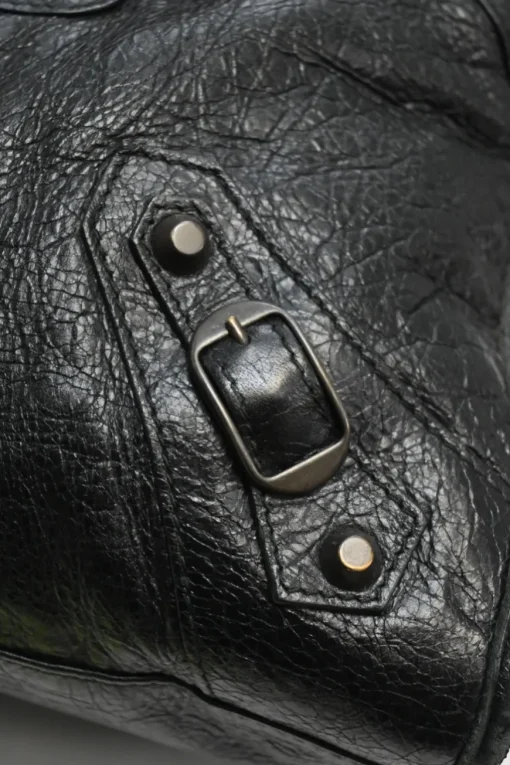 Black distressed lambskin leather Work Bag with detachable shoulder strap