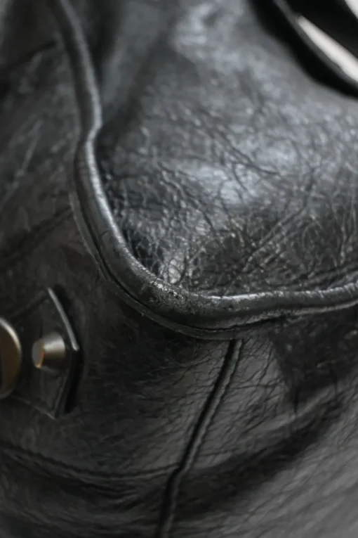 Black distressed lambskin leather Work Bag with detachable shoulder strap
