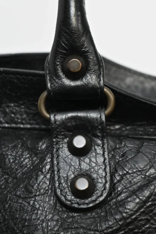 Black distressed lambskin leather Work Bag with detachable shoulder strap