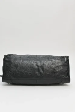Black distressed lambskin leather Work Bag with detachable shoulder strap