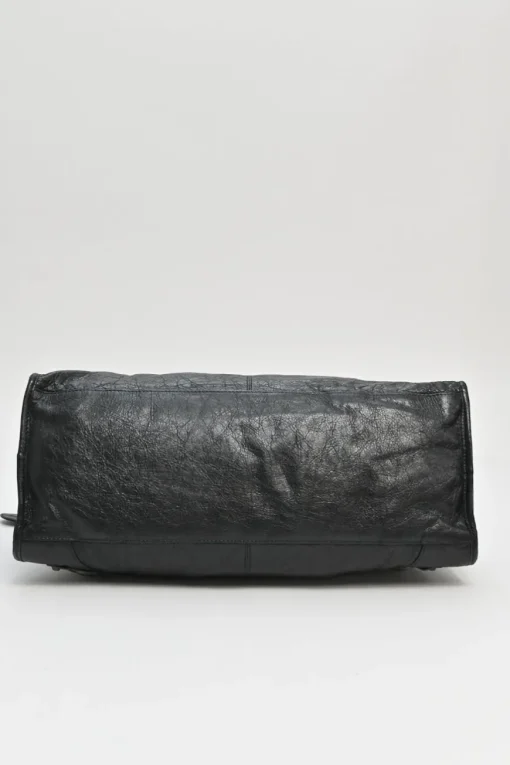 Black distressed lambskin leather Work Bag with detachable shoulder strap