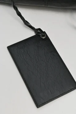 Black distressed lambskin leather Work Bag with detachable shoulder strap