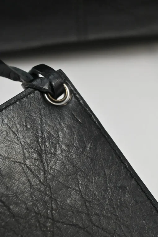 Black distressed lambskin leather Work Bag with detachable shoulder strap