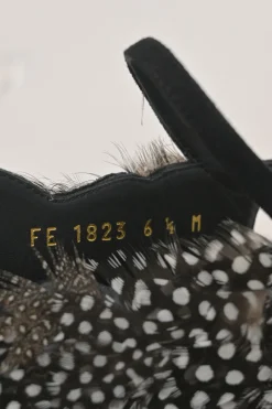 Black dot feather-trimmed suede Wing lace-up heeled sandals