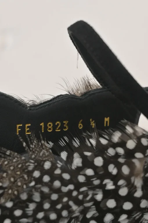 Black dot feather-trimmed suede Wing lace-up heeled sandals