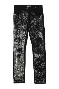 Black double-face sequin-embellished cotton-blend low-rise Priscilla skinny jeans