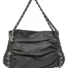 Black draped leather Sharpei tote