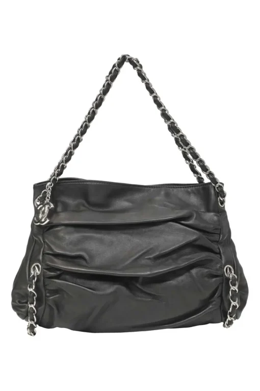 Black draped leather Sharpei tote