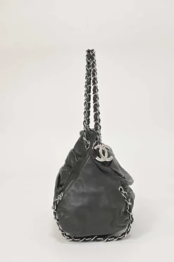 Black draped leather Sharpei tote