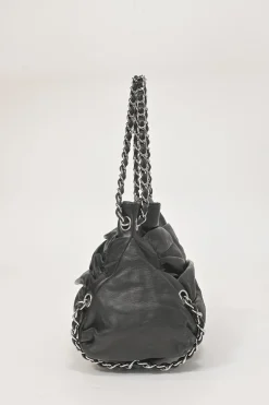 Black draped leather Sharpei tote
