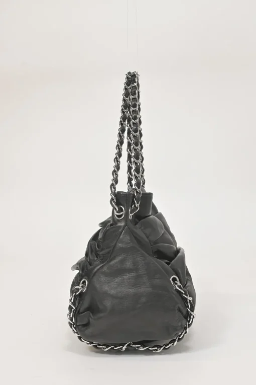 Black draped leather Sharpei tote