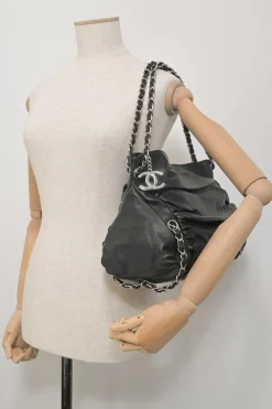 Black draped leather Sharpei tote