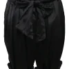 Black draped silk satin tie-waist Bloomer bermuda shorts with turn-up cuffs