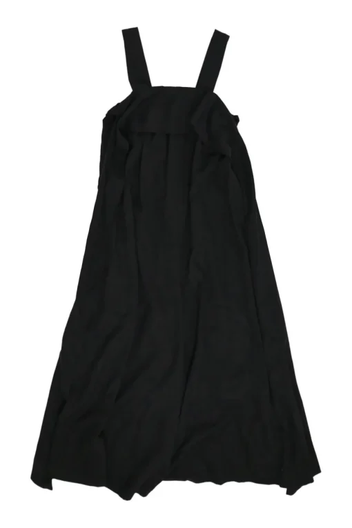 Black draped Tencel-linen blend pullover swing-style overalls with fixed straps
