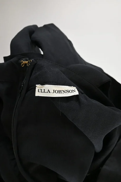 Black draped Tencel-linen blend pullover swing-style overalls with fixed straps