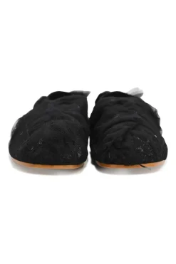 Black draped tulle and leather slip-on ballerinas