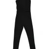 Black draped viscose-blend plunge neck sleeveless jersey knit jumpsuit