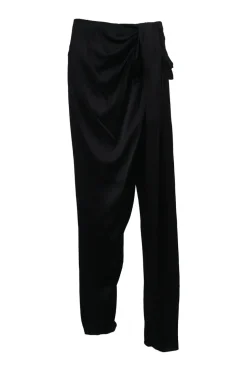 Black draped viscose-blend sarong-style tapered leg trousers