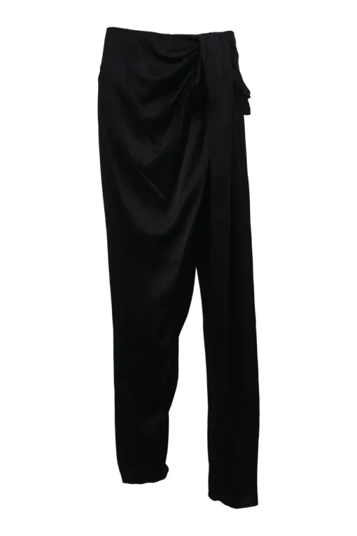 Black draped viscose-blend sarong-style tapered leg trousers