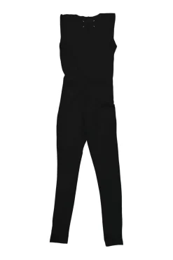 Black draped viscose-blend plunge neck sleeveless jersey knit jumpsuit