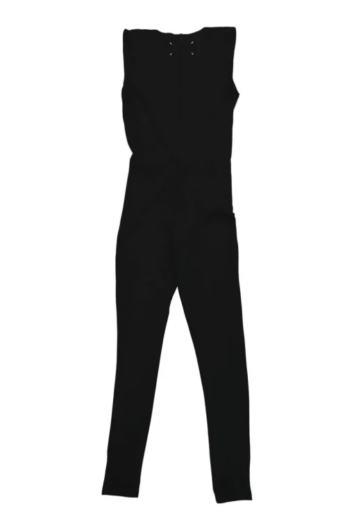 Black draped viscose-blend plunge neck sleeveless jersey knit jumpsuit