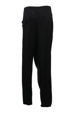 Black draped viscose-blend sarong-style tapered leg trousers