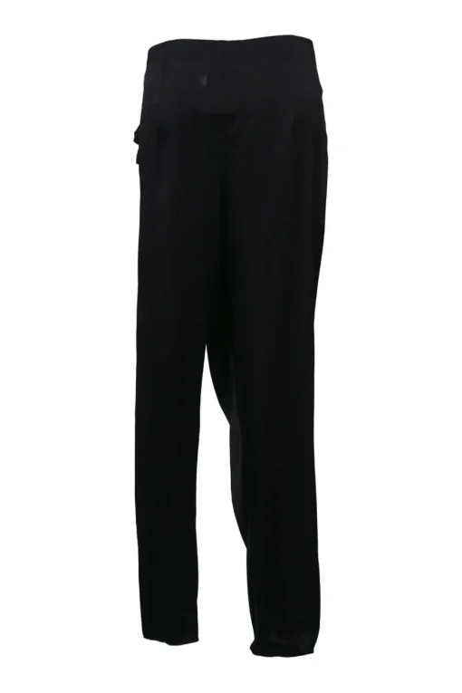 Black draped viscose-blend sarong-style tapered leg trousers