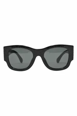 Black embellished acetate rectangle sunglasses