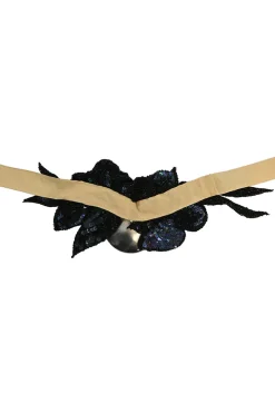 Black embellished sequin flower choker with adjustable grosgrain ribbon tie