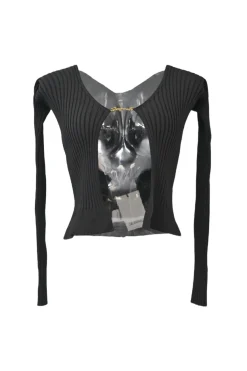 Black embellished viscose-blend rib knit Le Pralù Longe cardigan