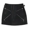 Black embossed lambskin pull-on biker mini skirt with slanted zip pockets