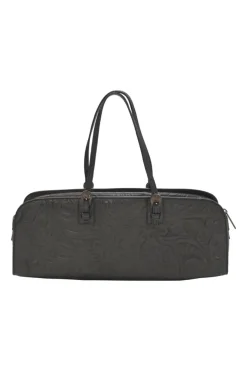 Black floral-embossed leather East West Boston bag