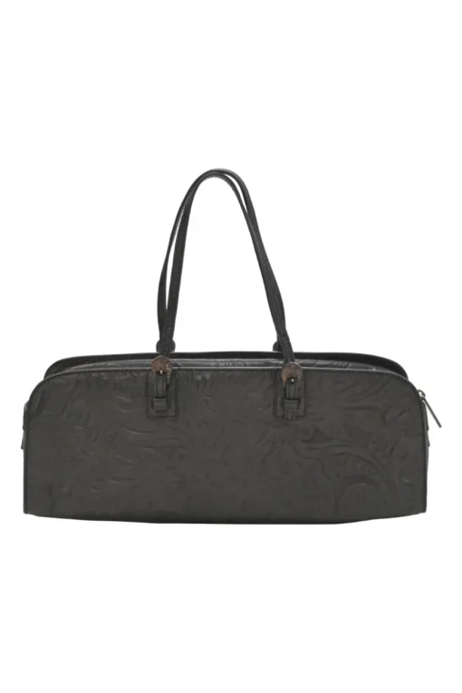 Black floral-embossed leather East West Boston bag