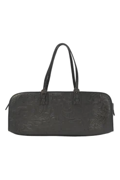 Black floral-embossed leather East West Boston bag