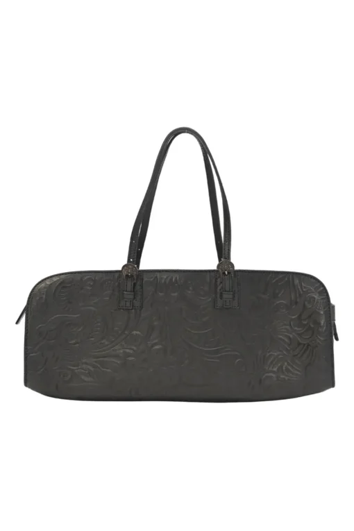 Black floral-embossed leather East West Boston bag
