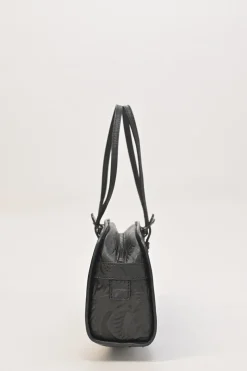 Black floral-embossed leather East West Boston bag
