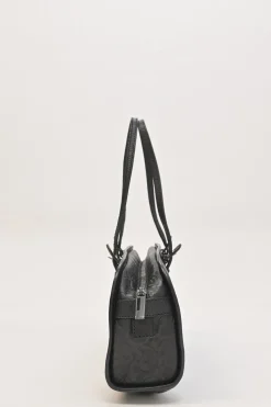 Black floral-embossed leather East West Boston bag