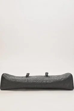 Black floral-embossed leather East West Boston bag