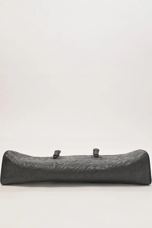 Black floral-embossed leather East West Boston bag