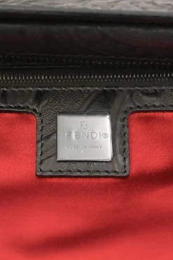 Black floral-embossed leather East West Boston bag