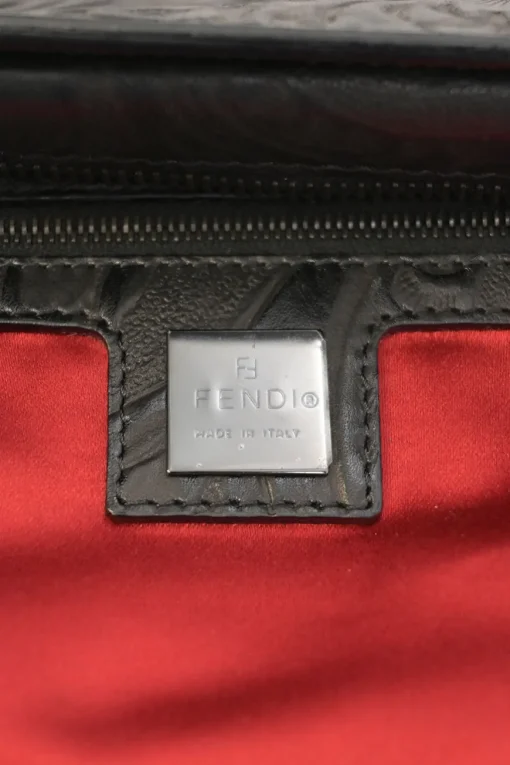 Black floral-embossed leather East West Boston bag