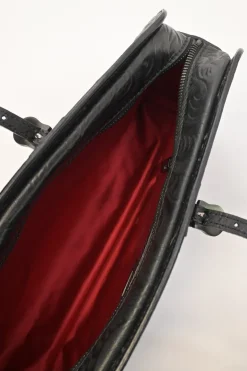 Black floral-embossed leather East West Boston bag