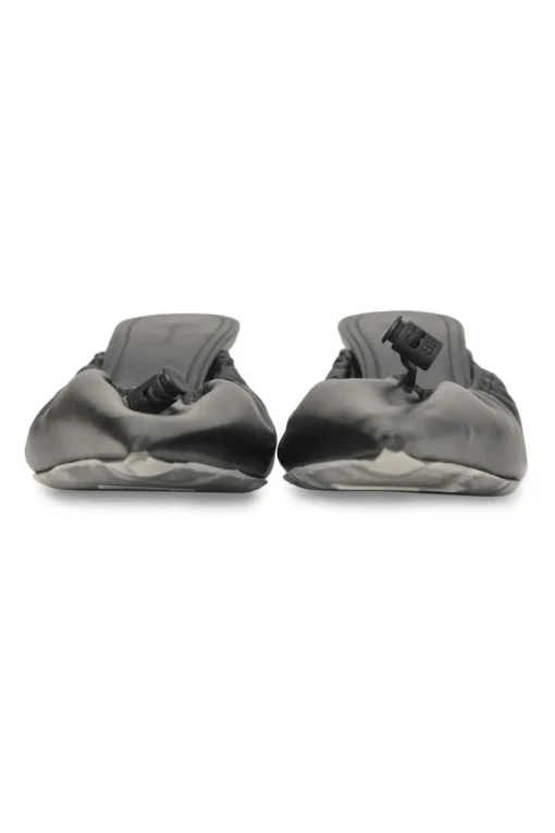 Black gathered supple lambskin pointed-toe Scrunch Knife mules with toggle vamps and comma heels