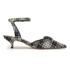 Black Glen check tweed and leather pointed-toe D'Orsay court pumps with crystal-embellished vamp buckle appliqué