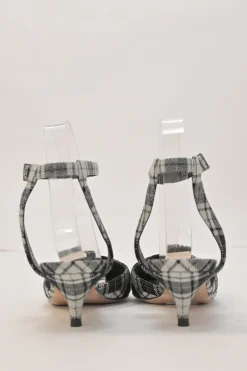 Black Glen check tweed and leather pointed-toe D'Orsay court pumps with crystal-embellished vamp buckle appliqué