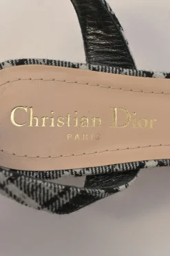 Black Glen check tweed and leather pointed-toe D'Orsay court pumps with crystal-embellished vamp buckle appliqué
